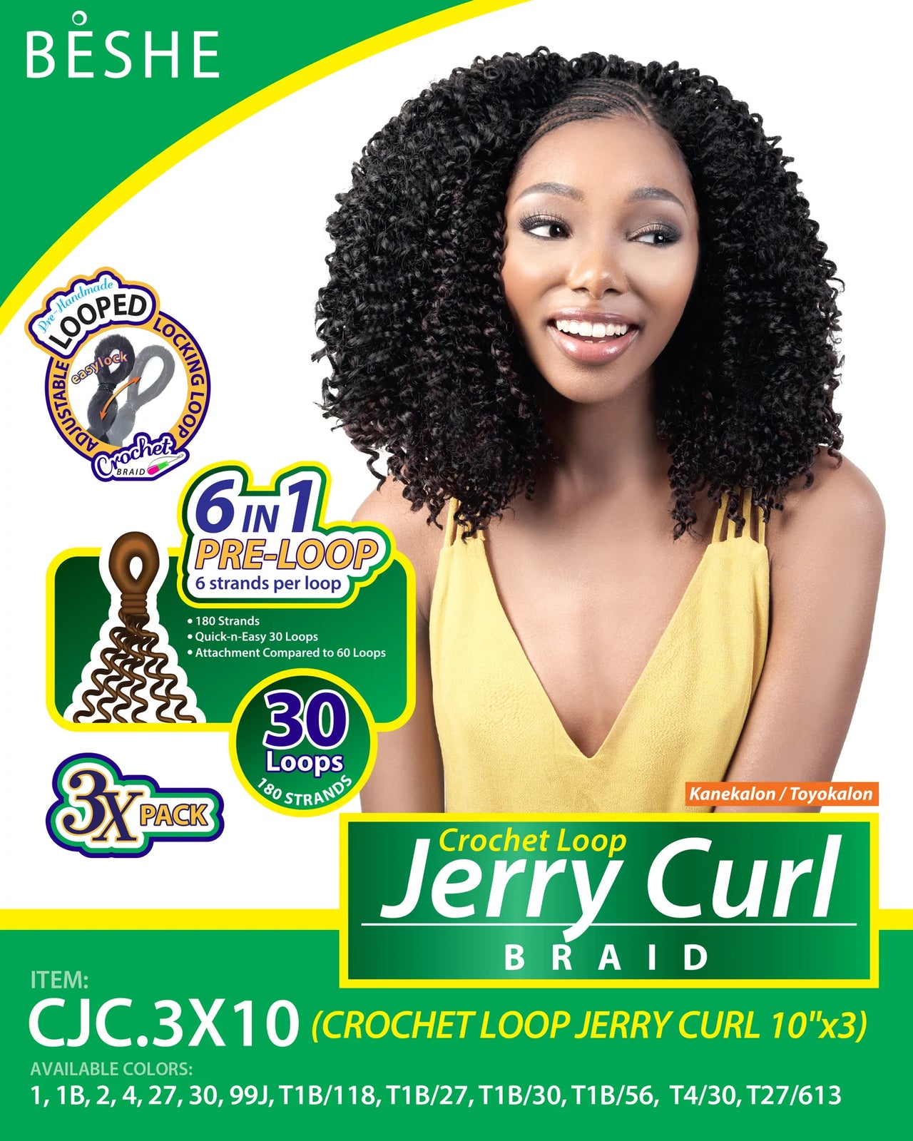 Beshe Synthetic 3X Pre-Looped Jerry Curl Crochet Braid 10" CJC.3X10 - Elevate Styles
