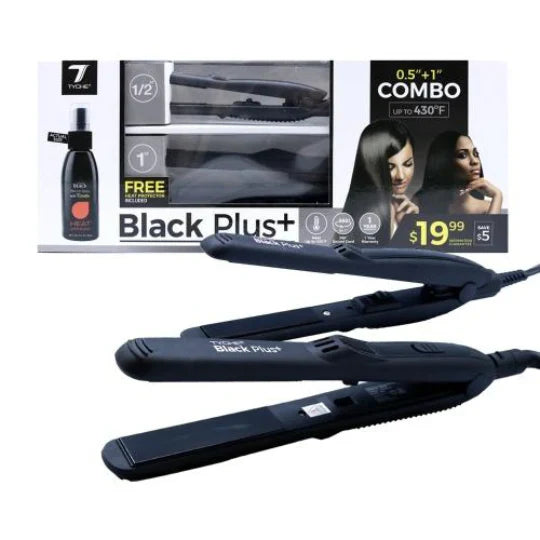 7 TONE Black Plus+ Flat Iron Combo Set – 0.5" & 1" with Free Heat Protectant TB200 - Elevate Styles