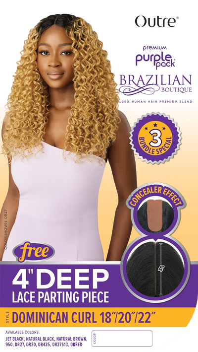 Outre Premium Human Hair Weave Blend - Dominican Curl 18" 20" 22" + 4" Deep Lace Parting Piece - Elevate Styles
