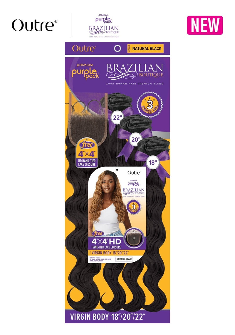 Outre Premium Purple Pack 100% Human Hair Blend 3x Virgin Body 18" 20" 22" - Elevate Styles