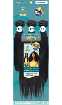Thumbnail for Outre Mytresses Gold Label 100% Human Hair Wet N Wavy 3 Bundle + 4x4 Closure Splash Cork - Elevate Styles