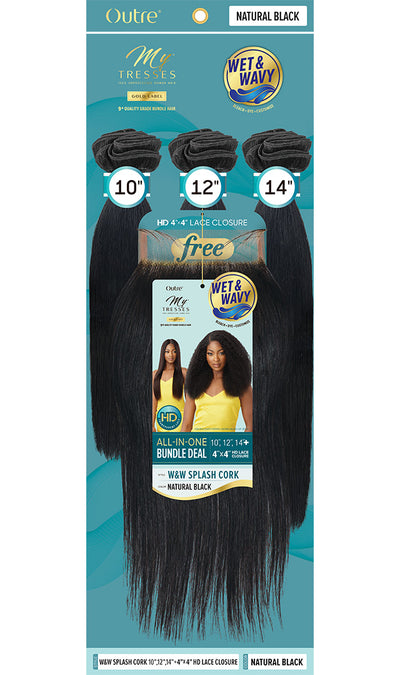 Outre Mytresses Gold Label 100% Human Hair Wet N Wavy 3 Bundle + 4x4 Closure Splash Cork - Elevate Styles