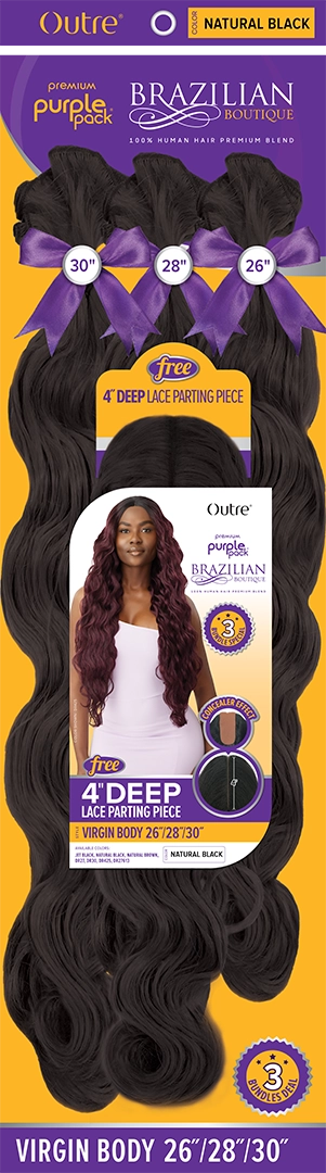 Purple Pack Brazilian Boutique 3 BUNDLE + Closure Virgin Body 26" 28" 30" - Elevate Styles
