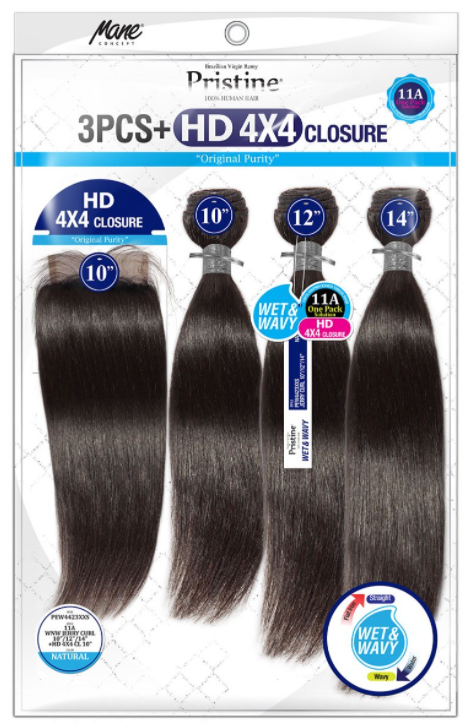 Mane Concept Pristine 11A Wet N Wavy 3 Pcs + HD 4x4 Closure XXS~XL PEW4404 - Elevate Styles