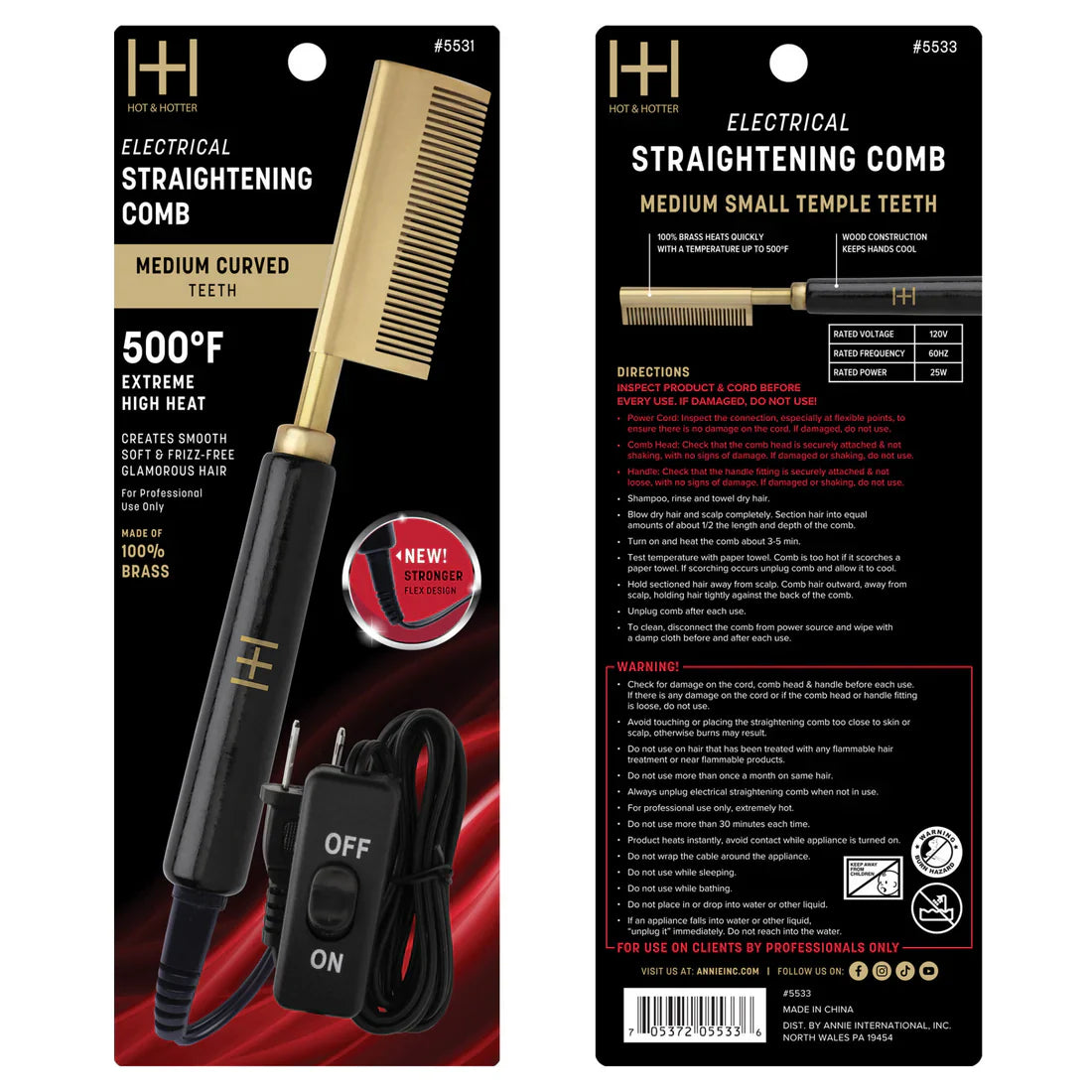 Hot & Hotter Electrical Straightening Comb Medium Curved Teeth #5531 - Elevate Styles
