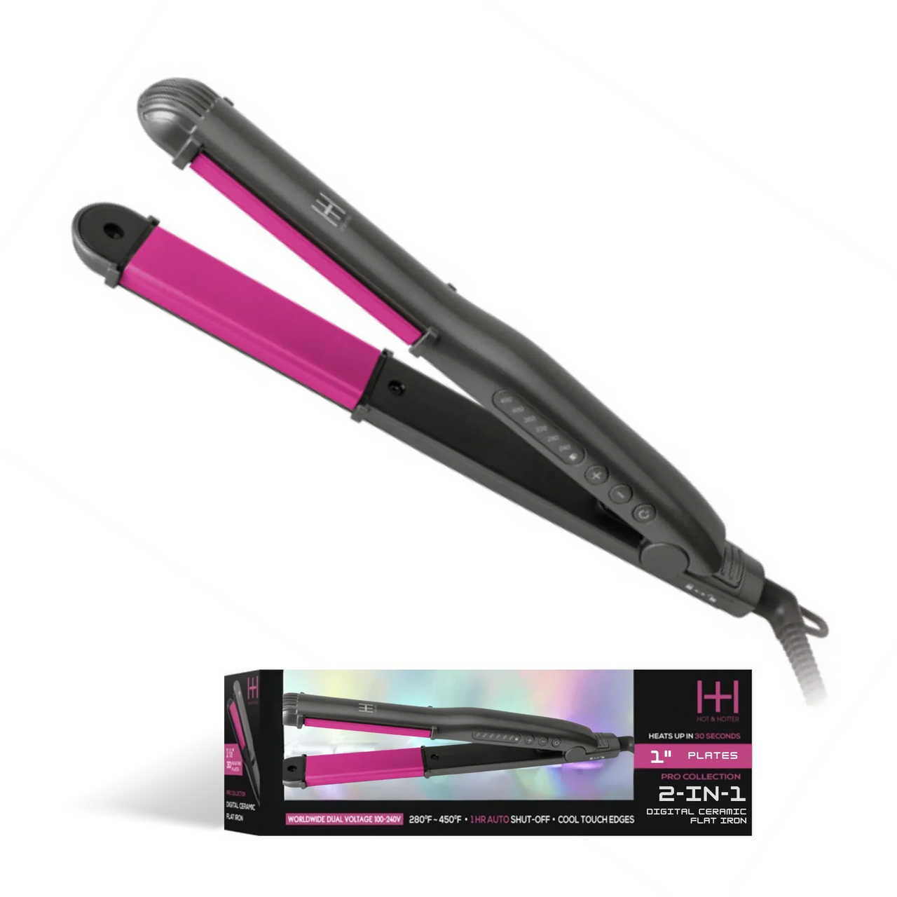 Hot & Hotter Pro Collection 1" 2-in-1 Digital Ceramic Flat Iron - Elevate Styles