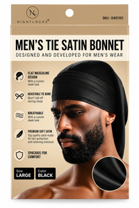 Thumbnail for NightLocks Men’s Tie Satin Bonnet Large Black – 0401101