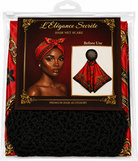 Thumbnail for L'Élégance Secrète Hair Net Scarf – Satin Head Wrap with Built-In Stretch Hair Net | Red & Gold Chain Print HN021