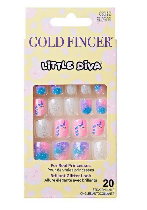 Gold Finger Little Diva Stick On Nails 20 Count Princess Glitter Design 0912 BLD018 - Elevate Styles