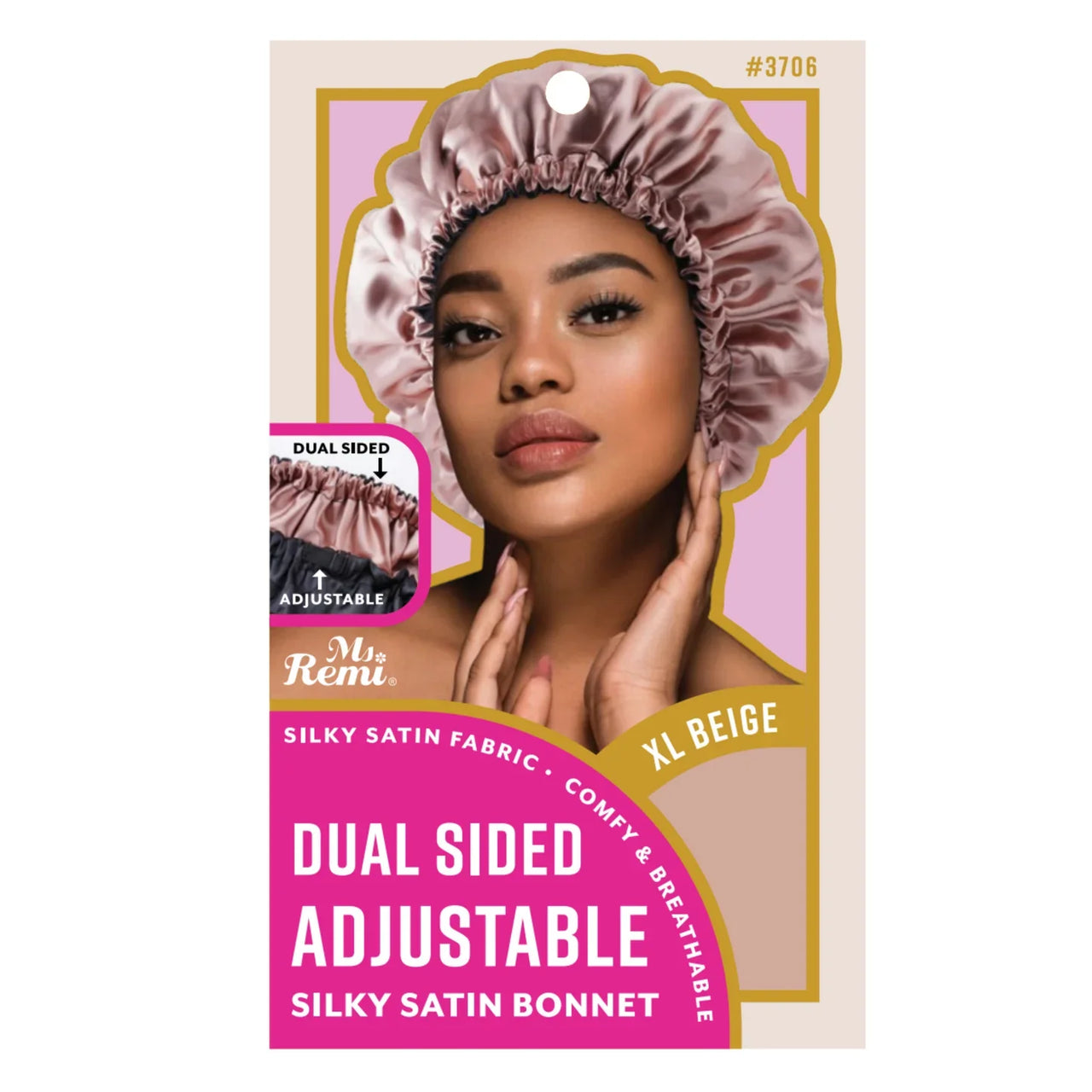 Ms. Remi Dual Sided Adjustable Silky Satin Bonnet XL Beige #3706 - Elevate Styles