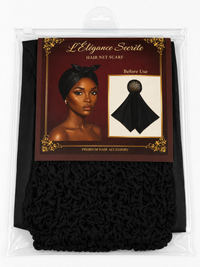 Thumbnail for L'Élégance Secrète Hair Net Scarf Wrap Cap – Satin Tie Hair Wrap with Built-In Stretch Net – Black