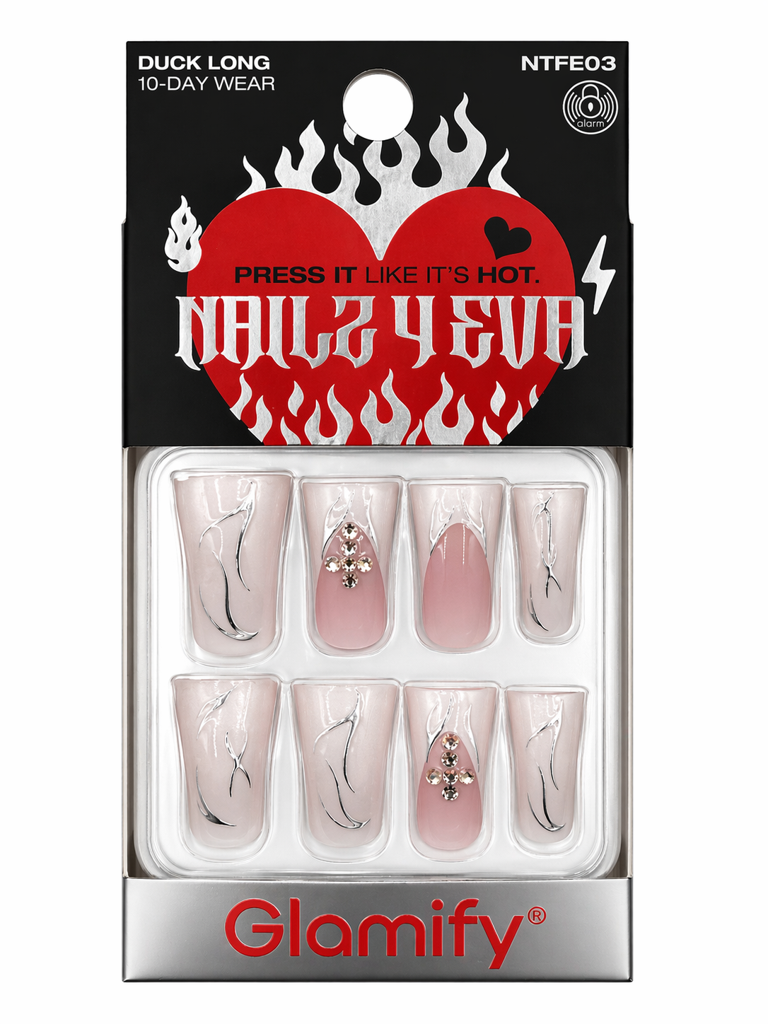 Glamify Press On Nails Duck Long Nude Pink Rhinestone Design NTFE03 - Elevate Styles