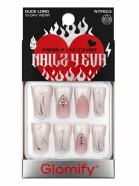 Thumbnail for Glamify Press On Nails Duck Long Nude Pink Rhinestone Design NTFE03 - Elevate Styles