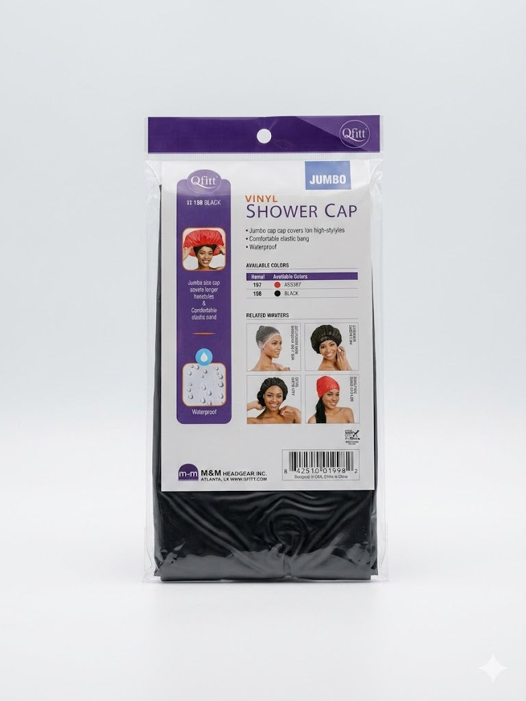 Qfitt Jumbo Vinyl Shower Cap Black #198 - Elevate Styles