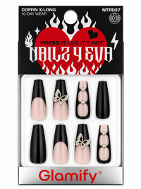 Thumbnail for Glamify Press On Nails Coffin X Long Nude Black Butterfly Design NTFE07 - Elevate Styles