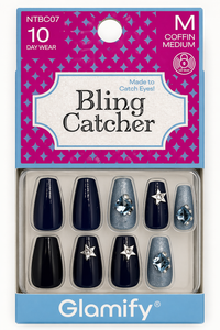Thumbnail for Glamify Bling Catcher Press On Nails Coffin Medium Navy Crystal Accent NTBC07 - Elevate Styles