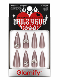 Thumbnail for Glamify Press On Nails Stiletto X Long Mauve Rhinestone Design NTFE08 - Elevate Styles