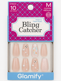 Thumbnail for Glamify Bling Catcher Press On Nails Coffin Medium Nude Pearl Crystal Accent NTBC01 - Elevate Styles