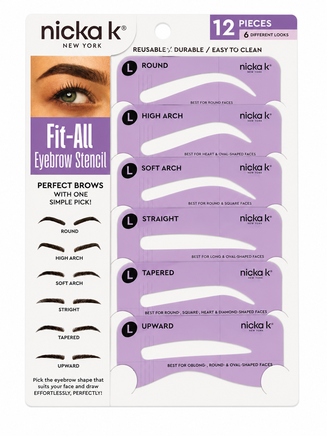 Nicka K New York Fit All Eyebrow Stencil Set 12 Pieces Reusable Brow Shaping Kit - Elevate Styles