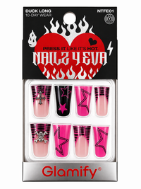 Thumbnail for Glamify Press On Nails Duck Long Pink Black Star Design NTFE01 - Elevate Styles