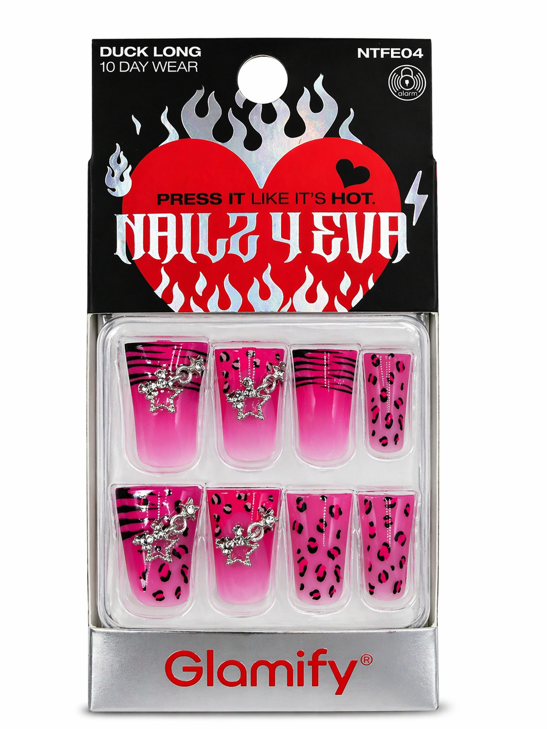 Glamify Nails 4 Eva Duck Long Press On Nails Pink Leopard Charm NTFE04 - Elevate Styles