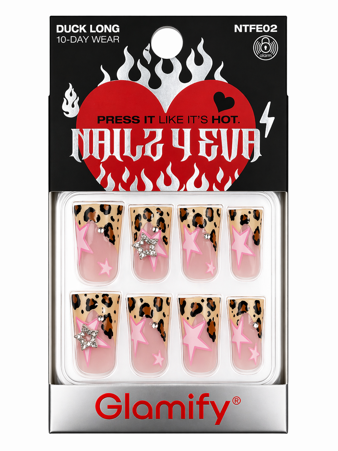 Glamify Press On Nails Duck Long Leopard Pink Star Design NTFE02 - Elevate Styles