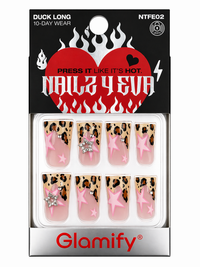 Thumbnail for Glamify Press On Nails Duck Long Leopard Pink Star Design NTFE02 - Elevate Styles