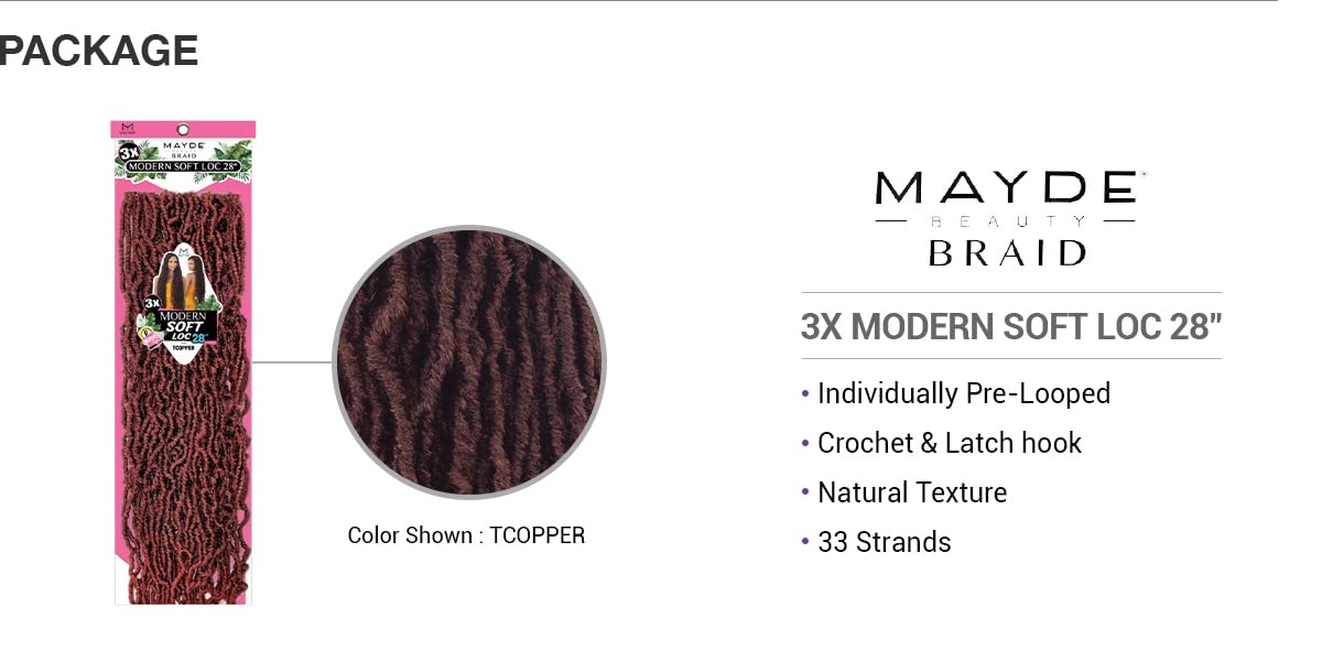 Mayde Beauty Braid 3X Modern Soft Loc 28 Crochet Locs Natural Texture