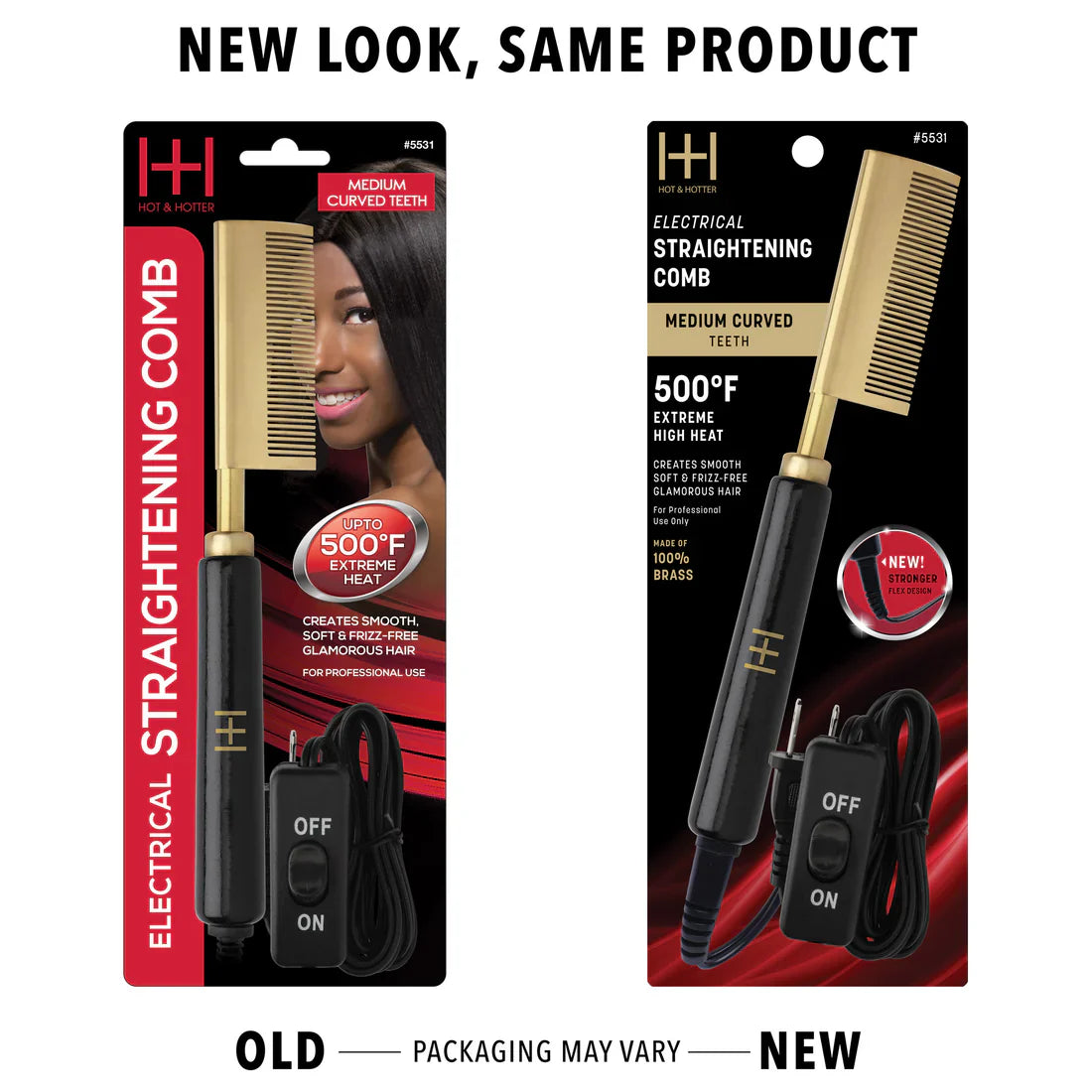 Hot & Hotter Electrical Straightening Comb Medium Curved Teeth #5531 - Elevate Styles