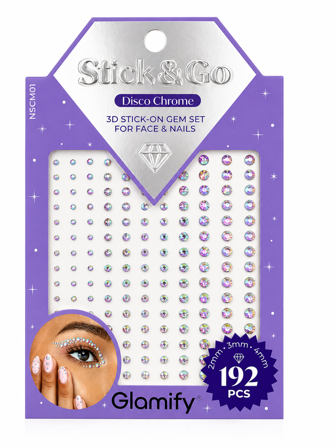 Glamify Stick & Go Disco Chrome 3D Stick On Gem Set 192 Pieces Face and Nails - Elevate Styles