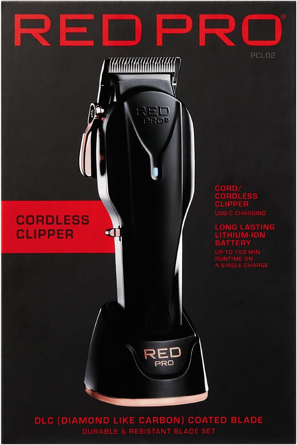 Red Pro Cordless Clipper DLC Blade USB C Charging PCL02 - Elevate Styles