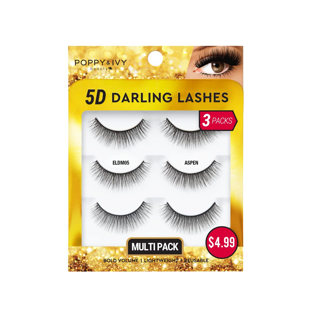 Poppy and Ivy Beauty 5D Darling Lashes Multipack 3 Pairs Aspen ELDM05 - Elevate Styles