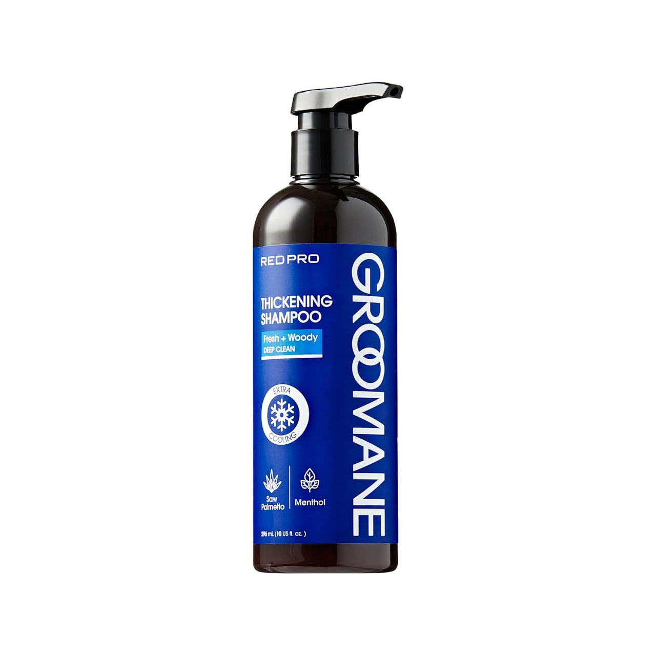 Red Pro Groomane Thickening Shampoo Fresh Woody Deep Clean Menthol Saw Palmetto 10 oz - Elevate Styles