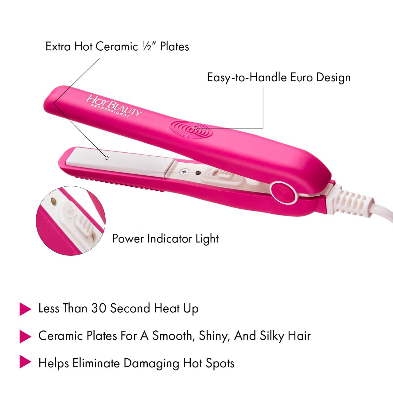 Hot Beauty Professional Ceramic Mini Flat Iron 1/2"