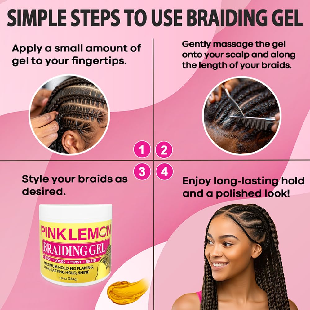 Pink Lemon Braiding Gel – Maximum Hold for Edges, Locks, Twists & Braids (5 oz / 142g)