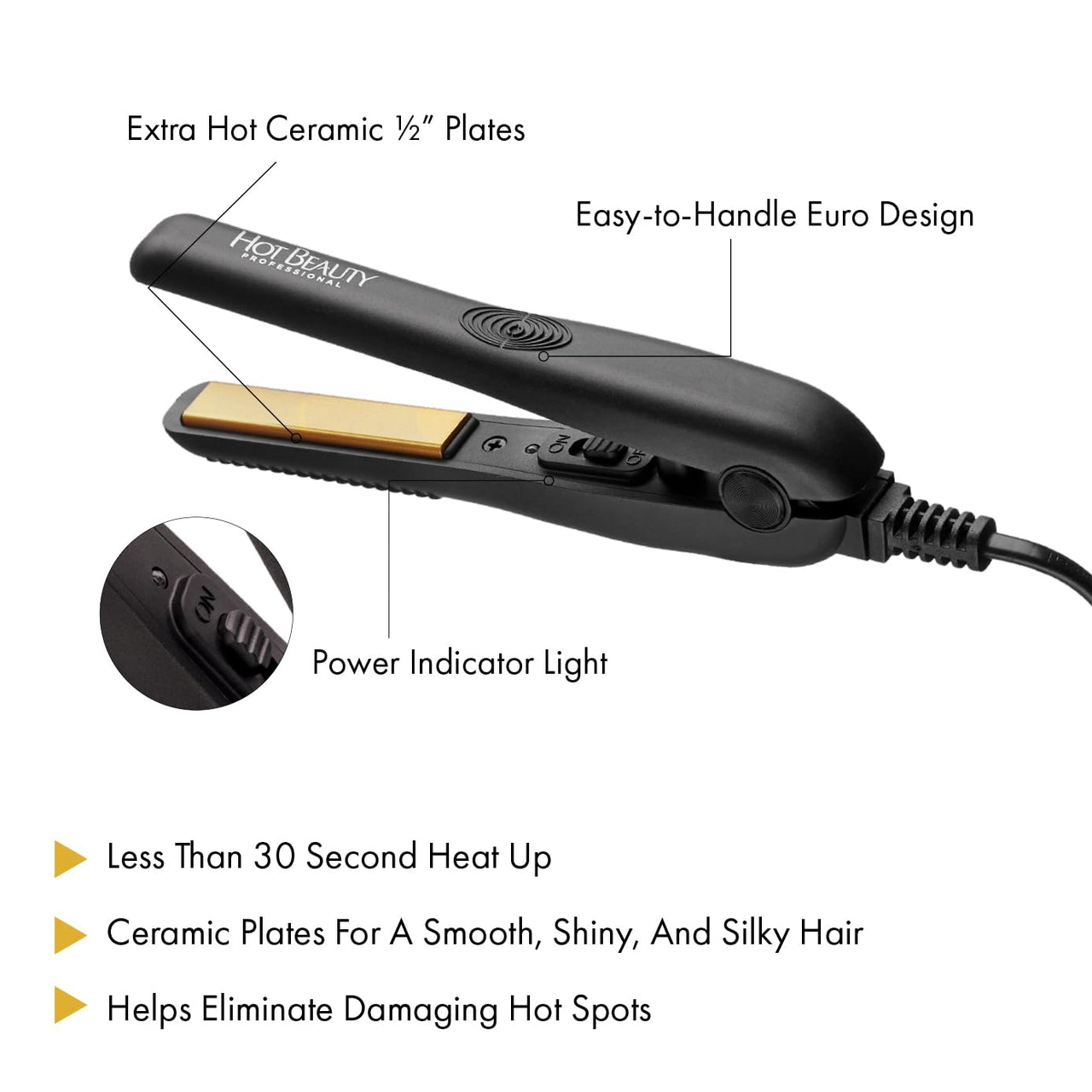 Hot Beauty Professional Ceramic Mini Flat Iron – 1/2"