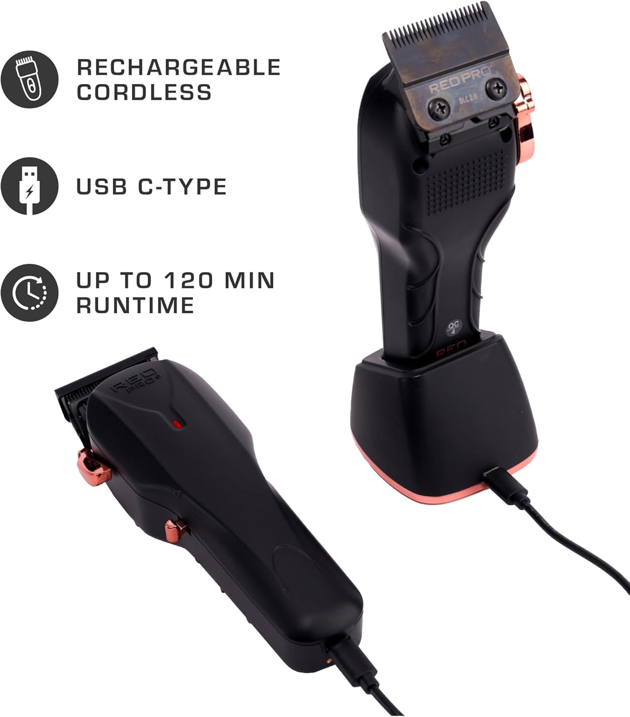 Red Pro Cordless Clipper DLC Blade USB C Charging PCL02 - Elevate Styles