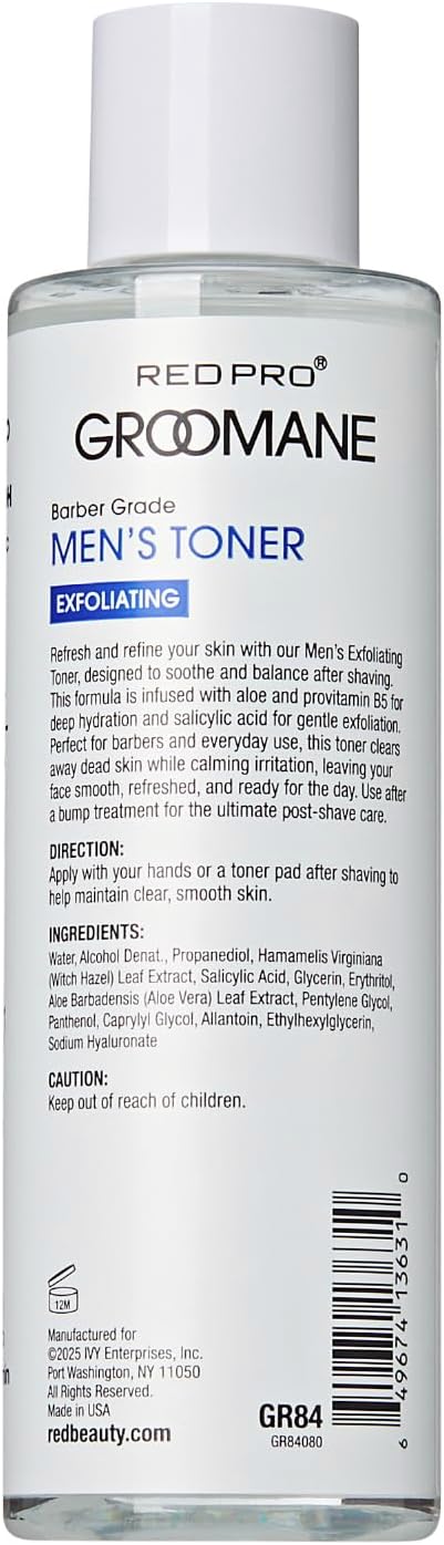 Red Pro Groomane Barber Grade Men's Toner Exfoliating 8 fl. oz. - Elevate Styles