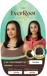 Thumbnail for Outre EverRoot 100% Unprocessed Human Hair Half Wig – HH-Yaki Straight 18