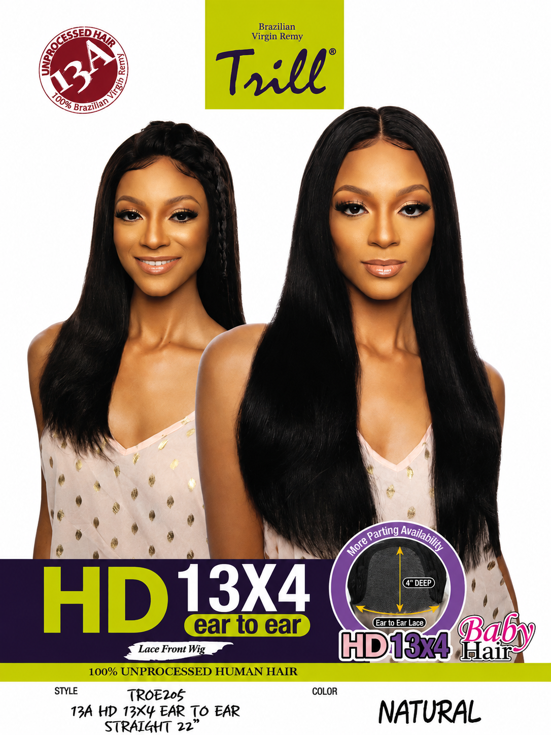Mane Concept Trill 13A Human Hair HD 13x4 Ear-to-Ear Lace Front Wig TROE205 – Straight 22" – Natural