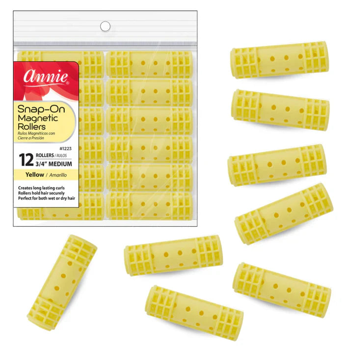 Annie Snap-On Magnetic Rollers – Medium 3/4" Yellow 12 Pcs 1223 - Elevate Styles