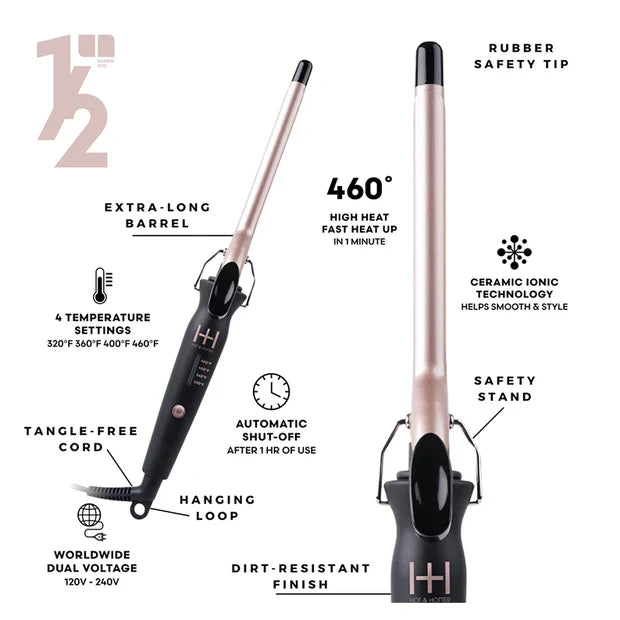 Hot & Hotter Ceramic Tourmaline Extra Long Curling Iron - 1/2"