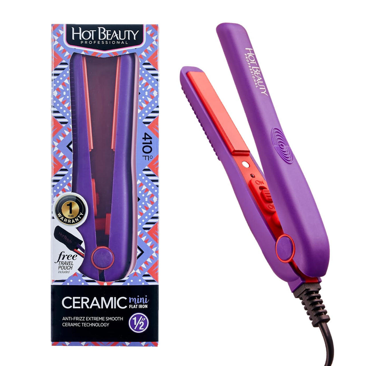 Hot Beauty Professional Ceramic Mini Flat Iron – 1/2" (Purple)