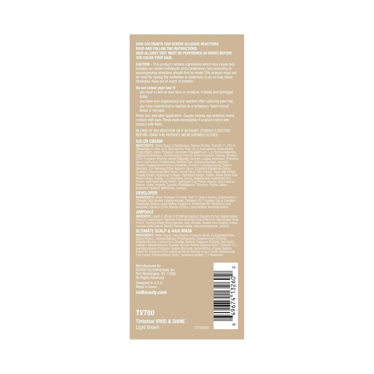 Red Tintation Vivid & Shine Hair Color Light Brown TV700 - Elevate Styles