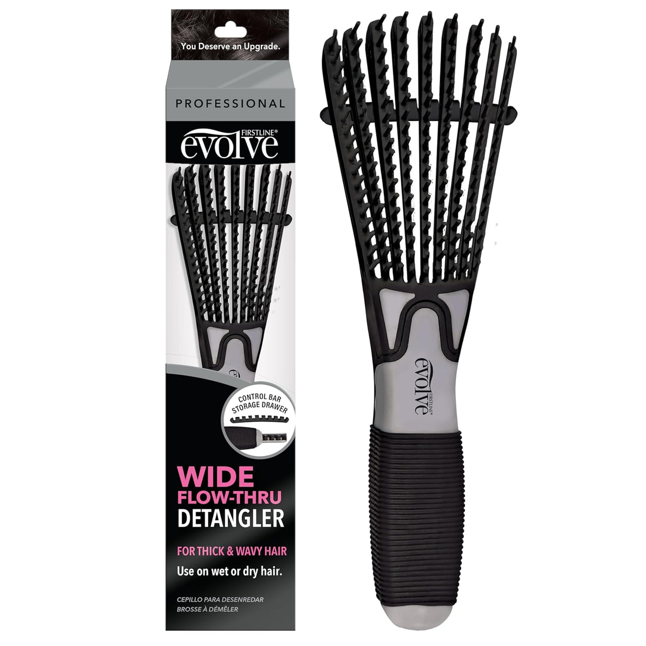 Evolve Wide Flow Thru Detangler Brush Black for Thick and Wavy Hair 564 - Elevate Styles