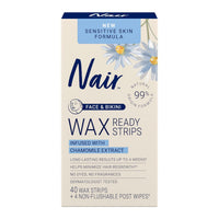 Thumbnail for Nair Sensitive Skin Face & Bikini Wax Ready Strips – Chamomile Infused (40 Strips + 4 Wipes) - Elevate Styles