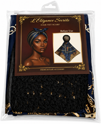 Thumbnail for L'Élégance Secrète Hair Net Scarf – Satin Head Wrap with Built-In Stretch Hair Net | Navy & Gold Chain Print HN015