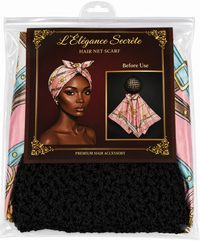 Thumbnail for L'Élégance Secrète Hair Net Scarf – Satin Head Wrap with Built-In Stretch Hair Net | Pink Chain Print HN019