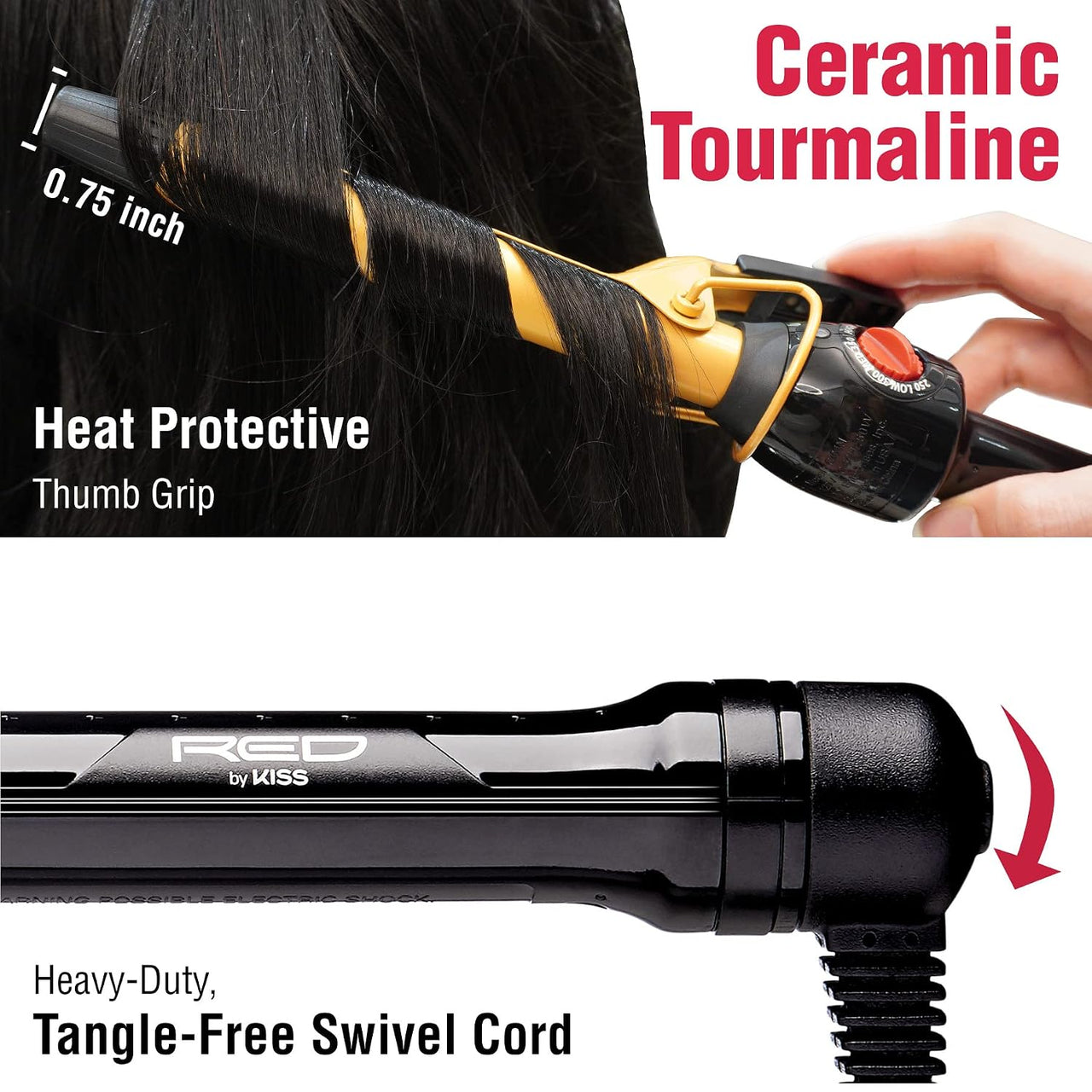 RED by Kiss Ceramic Tourmaline Professional Curling Iron - 3/4"