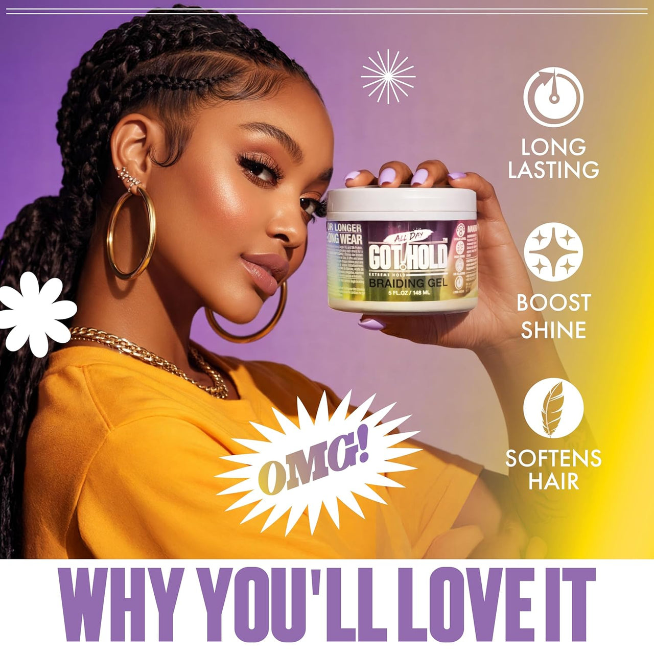 All Day Got!Hold Extreme Hold Braiding Gel Extra Shine 10 Fl. Oz. (296 mL)